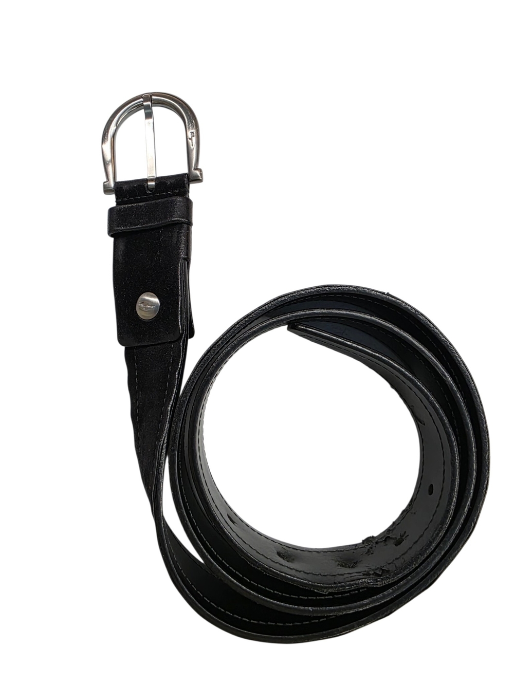 Salvatore Ferragamo Suede Black Leather Belt with Silver Buckle